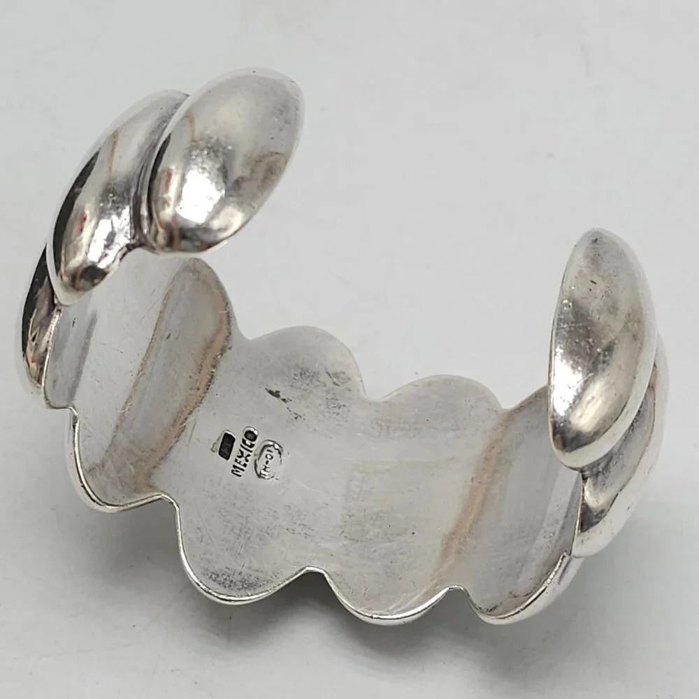 Vintage Taxco Mexican Sterling Silver Cuff Bracelet 86 grams Wide Ribbed Design - Picture 4 of 8